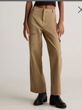 Quince Women Organic Stretch Cotton Twill Cargo Pants High Rise Light Khaki Sz 4